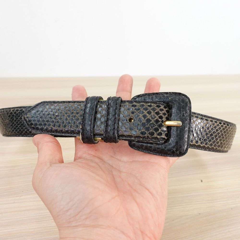 VINTAGE Real Snakeskin Belt Womens 28 Black Exotic Western Leather Dress Fashion